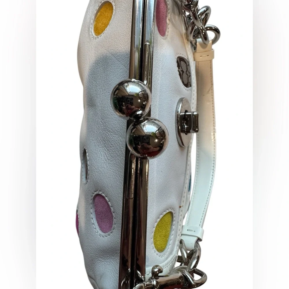 COACH SPECIAL EDITION MULTICOLORED POLKA DOT KISSLOCK FRAME SATCHEL BAG #3679 - Picture 9 of 11